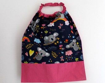 Birthday, back to school *Napkin, bib, with elastic at the neck, koala cotton navy background, to order