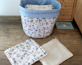 Zéro déchet, naissance * 12 lingettes lavables, Liberty Theo Dust, petit pochon assorti , sur commande