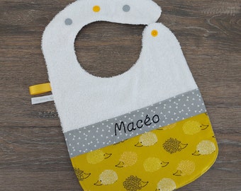 Naissance, repas bébé * Bavoir, doublé en éponge, coton hérissons- sur commande