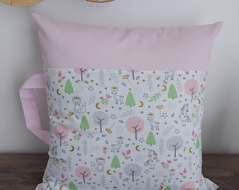 Rentrée scolaire, anniversaire * coussin, taie coussin, sieste, école, renard et licorne, sur commande