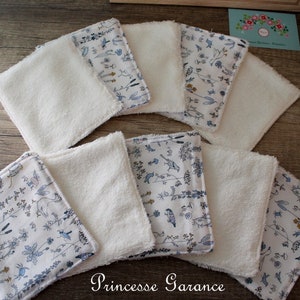 Zéro déchet, naissance 12 lingettes lavables, Liberty Theo Dust, petit pochon assorti , sur commande image 5