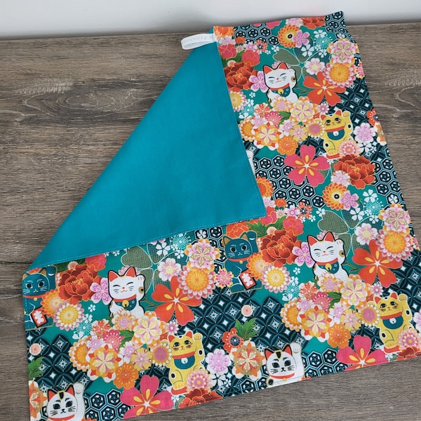 Pâques, cantine, rentrée scolaire, linge de table - serviette de table 40x40 cm coton chats japonais, maneki neko - sur commande