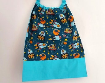 Back to school, birthday * elasticated towel, canteen, cotton dinosaurs in space - to order
