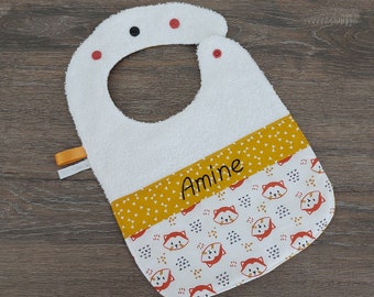 Birth, baby meals * Bib, lined in sponge, red panda cotton - to order