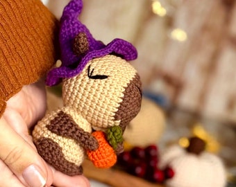 Crochet Halloween Capybara: Witch Hat, Pumpkin Decor