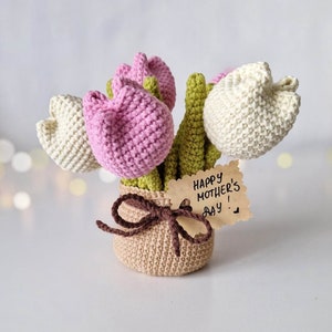 Crochet flower tulip bouquet for Mothers Day pattern - ENG