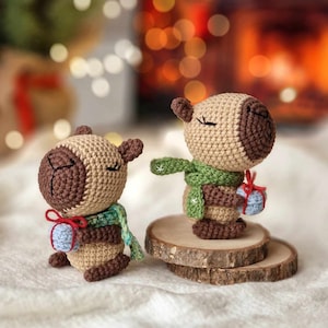 Crochet cute capybara with a gift amigurumi pattern - ENG