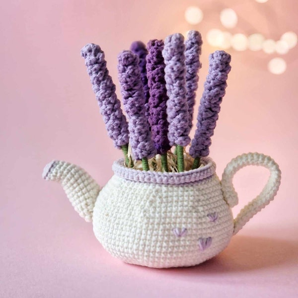Crochet lavender bouquet in the teapot pattern - ENG
