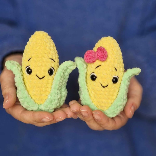 Crochet plush corn on cob amigurumi low sew pattern - ENG