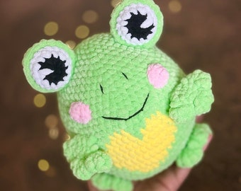 Crochet Frog Amigurumi: Squishy Chenille Plush Toy (7.1 inch)