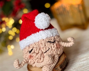 Crochet Christmas Brain Amigurumi: Zen Desk Buddy with Santa Hat