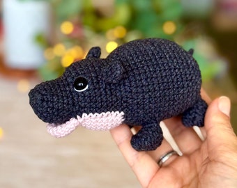 Crochet Pygmy Hippo Amigurumi, Handmade Stuffed Animal