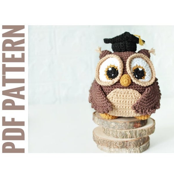 Crochet owl toy amigurumi pattern - Teacher appreciation gift - ENG
