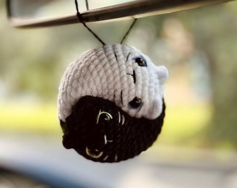 Yin and Yang cats car hanger crochet pattern - ENG
