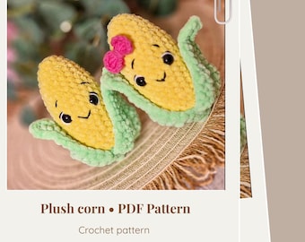Crochet plush corn on cob amigurumi low sew pattern - ENG