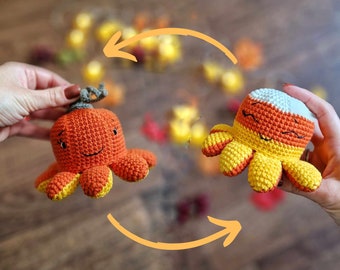 Crochet fall amigurumi reversible pumpkin candy corn octopus low sew pattern - ENG