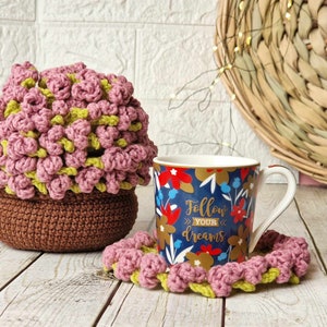 Gehäkelte Blumenuntersetzer mit dem Topfmuster - Crochet Mothers Day Bouquet Pattern - ENG