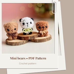 No sew mini crochet teddy bear keychain amigurumi pattern - ENG