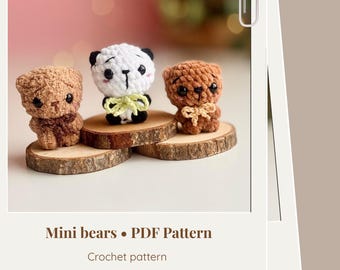 No sew mini crochet teddy bear keychain amigurumi pattern - ENG