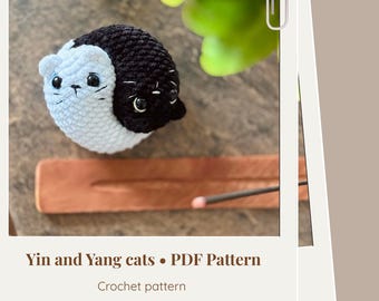 Crochet Yin and Yang cats LOW SEW amigurumi pattern - ENG