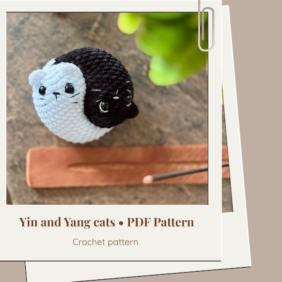 Crochet Yin and Yang cats LOW SEW amigurumi pattern - ENG