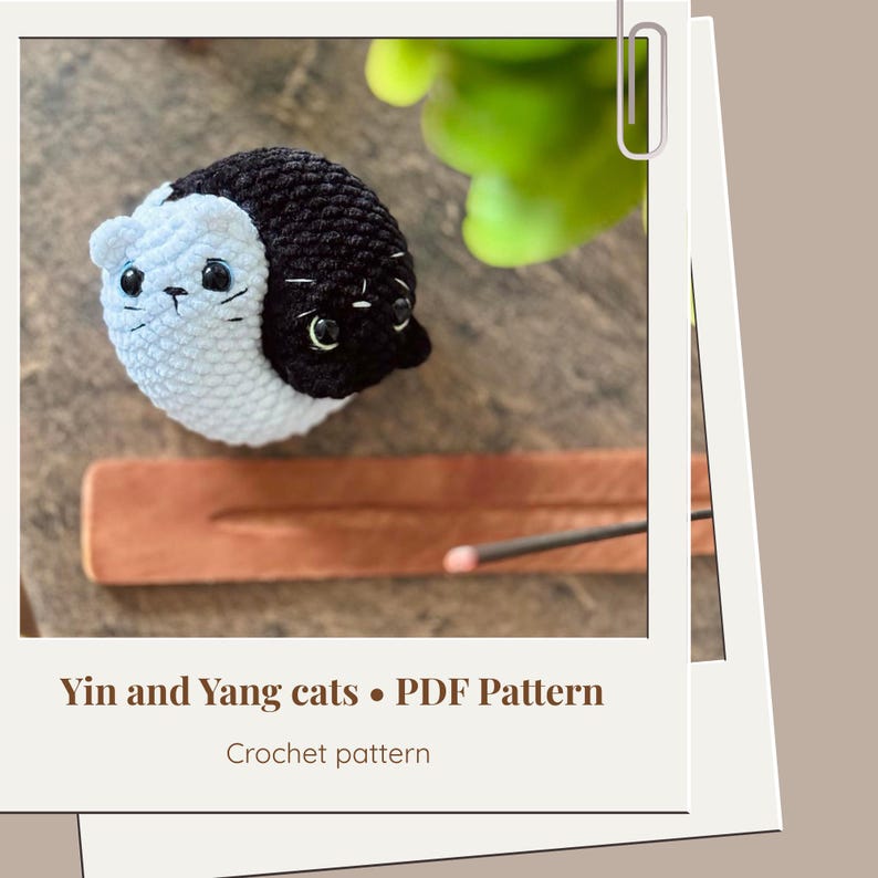 Padrão amigurumi de crochê Yin e Yang para gatos LOW SEW - ENG imagem 1