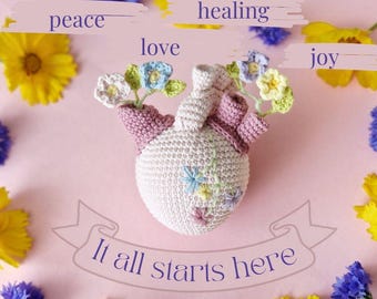 Crochet Blooming Anatomical Heart for Emotional Support Mindful Amigurumi pattern - ENG