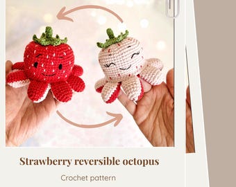 Strawberry Reversible Octopus Crochet Pattern – Cute Amigurumi Plushie, Kawaii Toy, Summer PDF DIY, Beginner Friendly Gift Idea - ENG