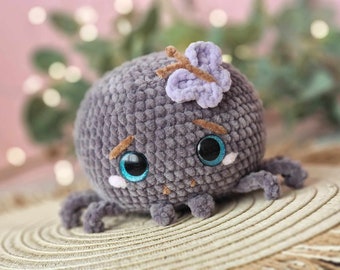 Crochet plush no sew spider amigurumi pattern - ENG