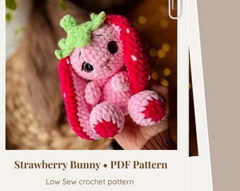 Crochet Strawberry Bunny Snuggler Low Sew amigurumi pattern - ENG