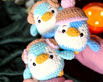 Crochet low sew Christmas penguin plush amigurumi pattern - ENG