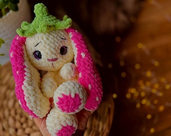 Crochet Strawberry Bunny Plush – Handmade Amigurumi Snuggler