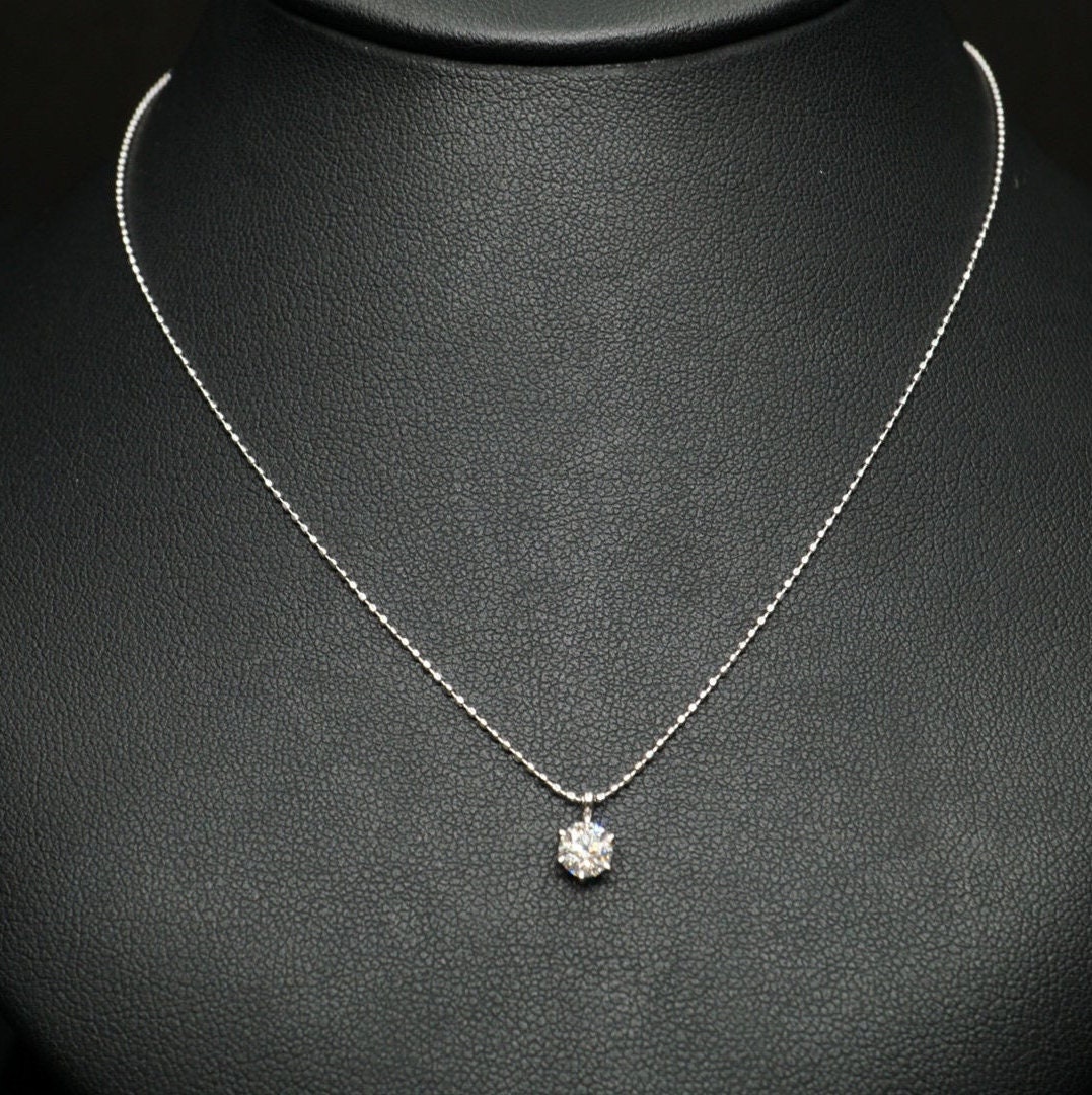 18K White Gold Round 0.318ct Diamond Pendant Necklace - Etsy