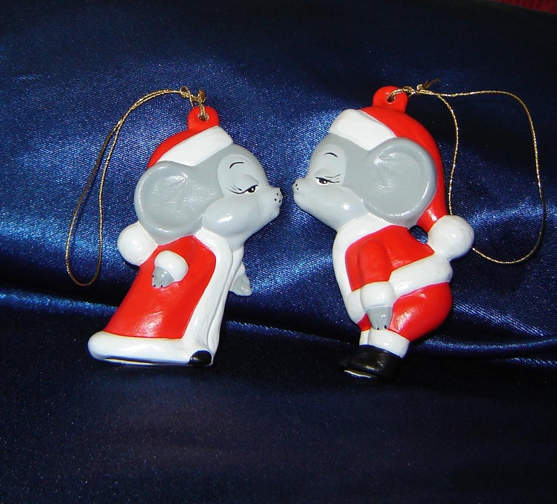 Santa Mice Kissing Ornament Ceramic Ornaments Christmas Etsy