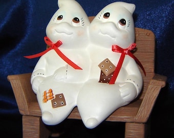 Ceramic Ghost Couple and Bench - Halloween Decoration - Fall Decorations - Ceramics for Fall