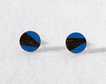 Blue Within Navy Blue Boho Wood Stud Minimalist Hypoallergenic Studs Bohemian Small Earrings Geometric Jewelry Mens Earrings Womens Earrings