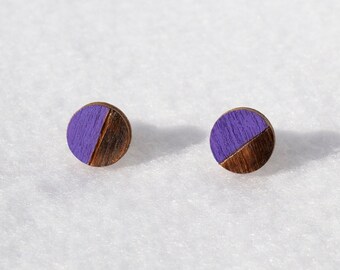 Purple Wooden Stud Earrings Retro Geometric Style Studs Unisex Earrings Jewelry Aesthetic Boho Dainty Minimalist Jewelry 90s Earrings Studs