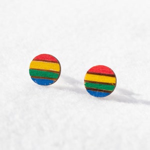Regenbogen Streifen Runden Kreis Holz Ohrstecker