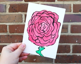 Red Rose Greeting Card Hand Painted Watercolor Blank Inside Personalized Cards Flower Floral Flowers Valentine's Day
