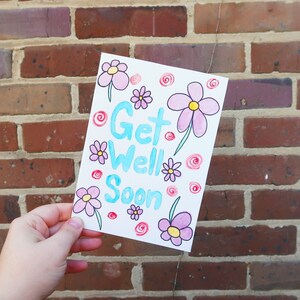 Get Well Soon Flowers Hand Painted Greeting Card