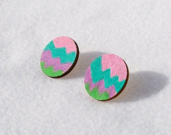 Colorful Dreams Pastel Wooden Earrings Studs Costume Jewelry Easter Egg Colors Womens Earrings Mens Earrings Cosplay Jewelry Studs Rainbow
