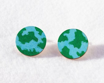 Planet Earth Globe Wooden Stud Earrings Solar System Learning Educational Stickers Earth Day Ground Water Continents Territories Cute Studs