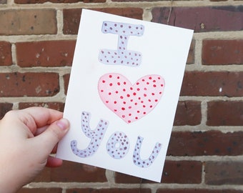 I Love You Greeting Card Hand Painted Personalized Cards Watercolor Painting Blank Inside Valentine's Day