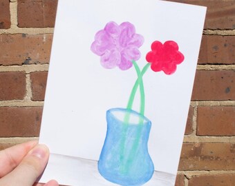 Carte de voeux peinte à la main délicate vase de fleurs
