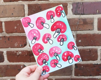 Mushrooms Red Greeting Card Blank Inside Personalized Cards Cottage Core Fairy Whimsical