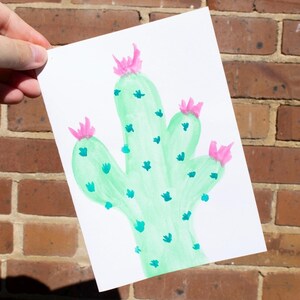 Carte de voeux peinte à la main Fleurs de cactus vert rose