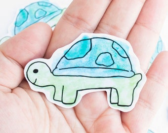 Soft Watercolor Turtle Tortoise Sticker Stationery Cute Kids Stickers Blue Turquoise Paper Crafts Handmade Water Color Colorful Unique Art