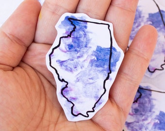 Illinois State Shape Sticker Watercolor Cute Painted Look Crafts Stationery Stationary Purple Blue USA United States of America