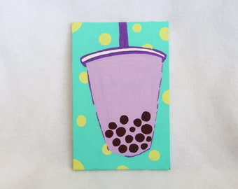 Taro Boba Tea Acrylic Painting Hand Painted Bubble Tea