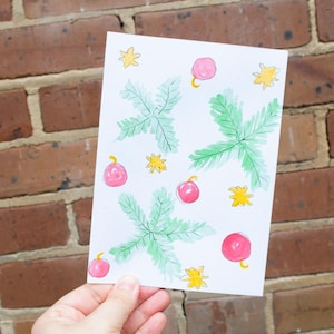 Holly Berries Christmas Hand Painted Greeting Card
